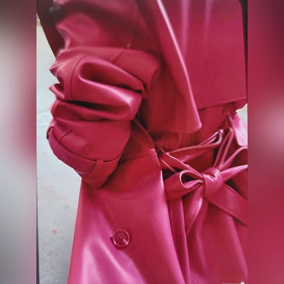 HOT PINK Faux Leather Trench Coat. NEW sz Small - Picture 10 of 10